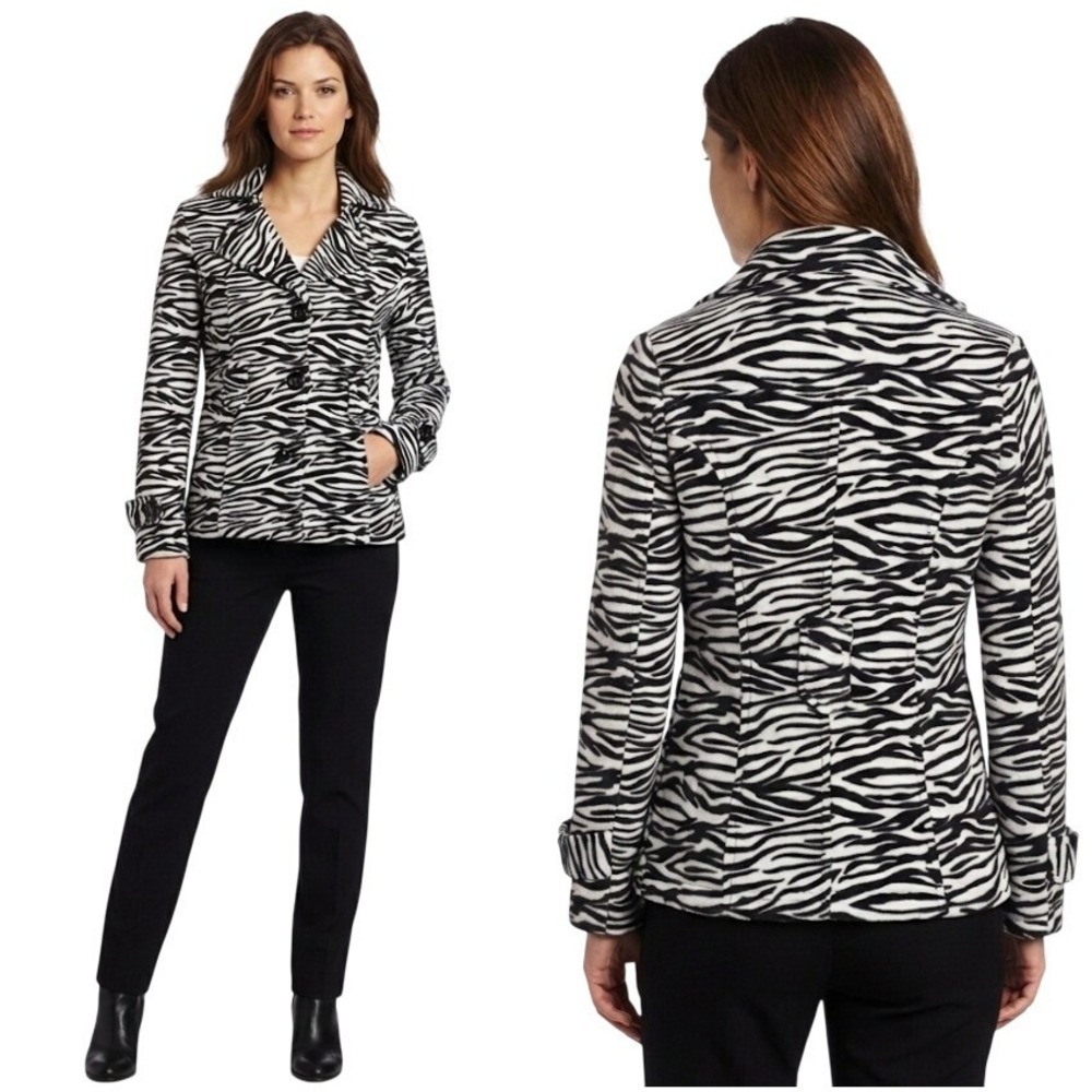 Copper Key‎ Zebra Print Blazer Womens 7/8 Black White Animal Tailored Jacket